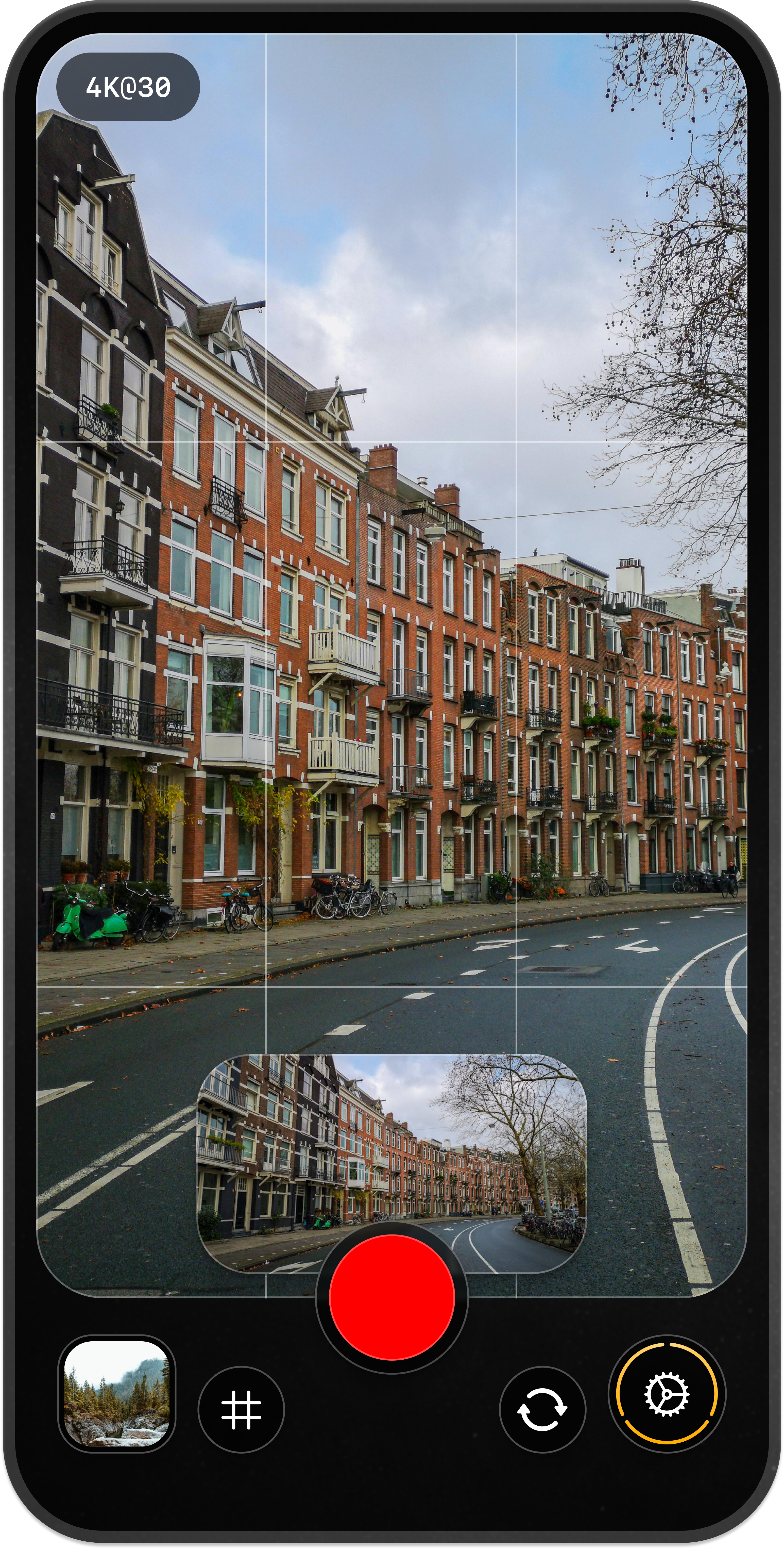Hit the record button to capture both orientations simultaneously